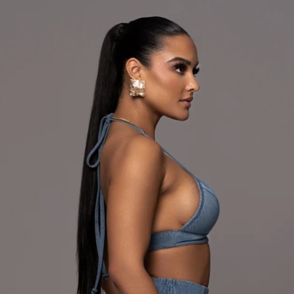 NAT & LIV X JLUXLABEL DENIM DREAMS HALTER TOP - Picture 4 of 4